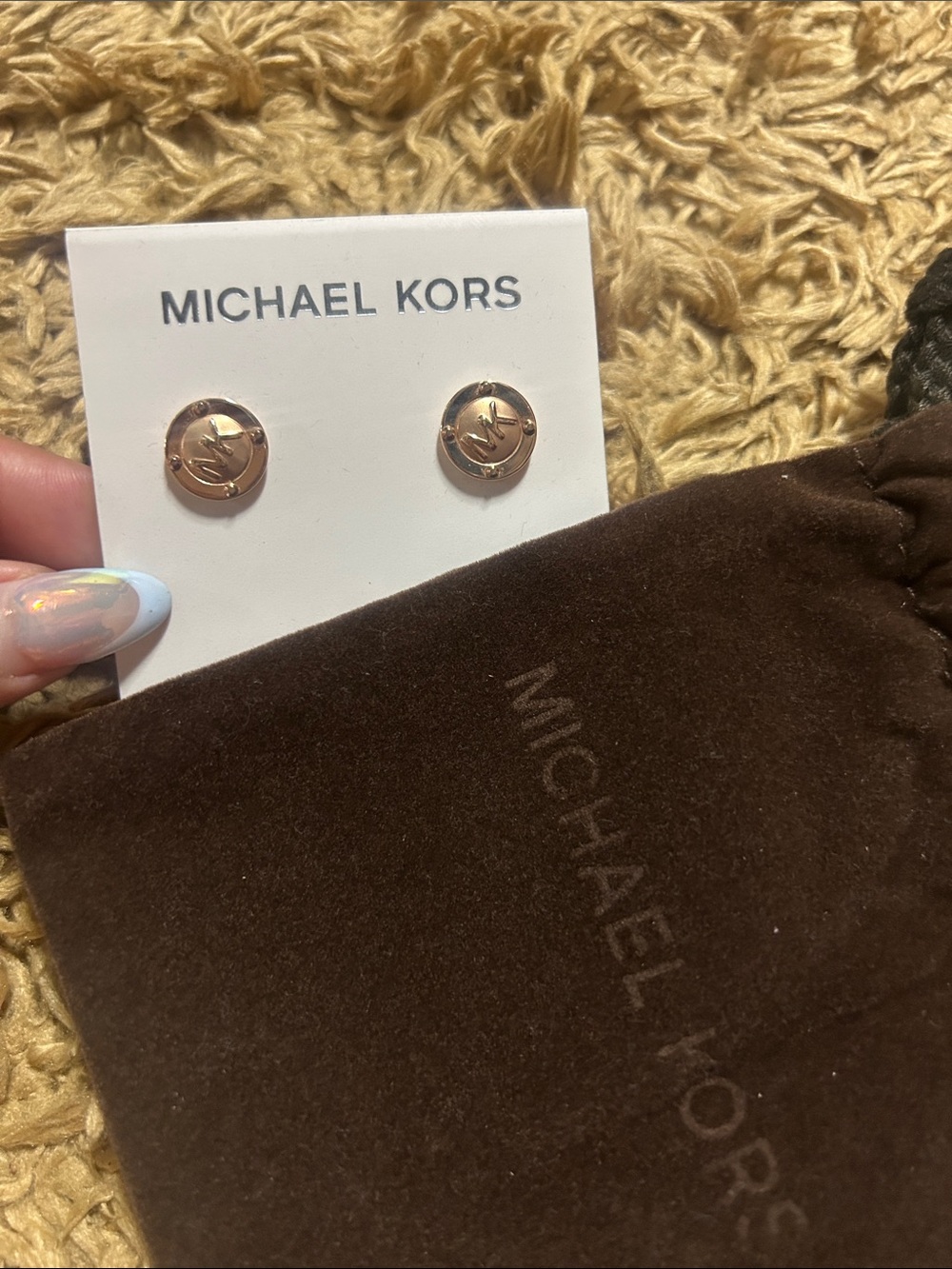Michael Kors Rose Gold MK Disc Stud Earrings
